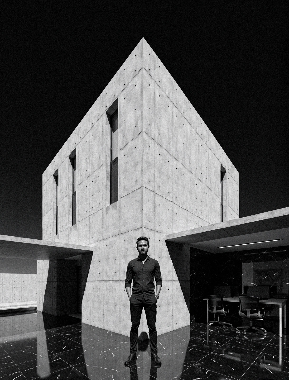 Brutalist architectural geometry representing structured lifestyle