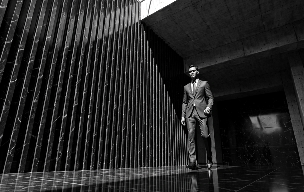 Modernist marble office representing aesthetic precision